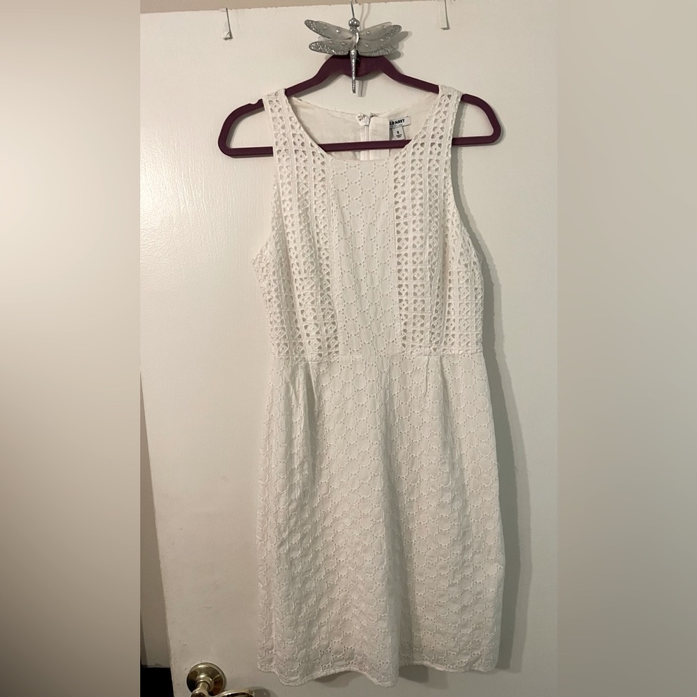 Old Navy Boho Western White Fitted Eyelet Dress w/lining Sz 8